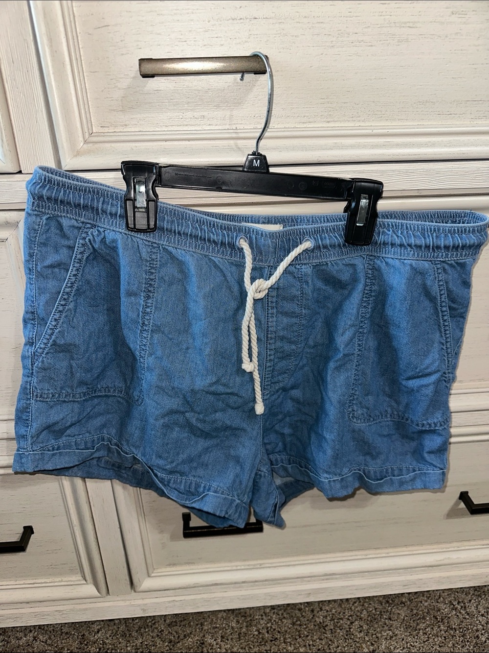 Women’s Blue Denim-Style Drawstring Jean Shorts